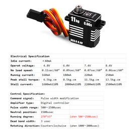 DIYmall - Mini servo digital de alto par de 11 kg, motor sin núcleo de alta presión, microservo programable para robot de coche RC (270 grados)