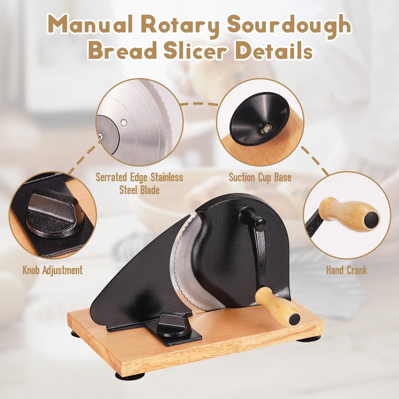 Manual Bread Slicer, Versatile Hand-Crank Bread Slicer for Bakeries, Coffee