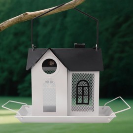 Minwolf Solar Bird Feeder for Outdoors – White Metal Hanging Bird Feeder with Solar Light, Decorative Bird House Feeder for Cardinals, Finches, and Wild Birds, Weatherproof Backyard Garden Decor