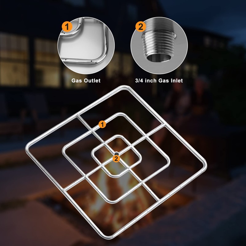 onlyfire 30 Inch Square Fire Pit Burner Ring for Natural