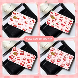 Shejdgart Debit Card Skin Stickers - 4 Pcs Cherry Credit Card Skin Stickers, Cute Sweet Bow Fruit Floral Removable Waterproof Decal Cover Set for DIY Key, Transportation Cards