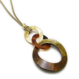 Necklace Women's Triple Ring Leather Necklace Acrylic Leather Pendant KN53003, Leather