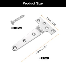 sourcing map 2Pcs Heavy Duty t Hinges, Marine Grade t Hinge 6" x 3" Stainless Steel Boat Hinges Cast Strap Hinge with Screws for Boat Hatch Yard Doors Barn Gate, Silver