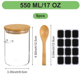 6 Pack 16 OZ Glass Jars with Airtight Lid, Tea Jars Screw Top for Loose Tea with Spoons, Loose Leaf Container Airtight, Jar with Lids for Kitchen Chia Snacks Spice Sugar, Overnight Oats Containers