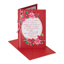 American Greetings Christmas Card for Daughter, Festive Florals Holiday Greeting with Poinsettias and Ribbon for Her (Truly Amazing Woman)