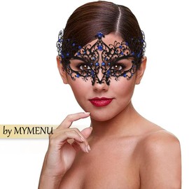 MYMENU Masquerade Mask for Women Shiny Rhinestone Metal Mask Venetian Mask for Party Prom Ball (Flower Blue)