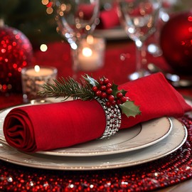 Cieltown Red Cloth Napkins 1-Dozen, Solid Washable Fabric Napkins Set of 12, Perfect for Weddings, Parties, Holiday Dinner (20 x 20-Inch, red)