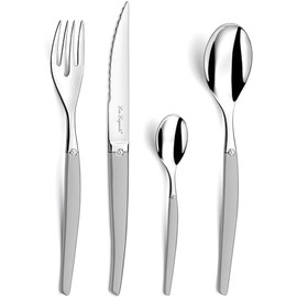 LOU LAGUIOLE - JET Cutlery Set for 4 People, 16 Pieces, Dishwasher Safe, Cutlery for 4 People with Micro-Serrated Blade, Satin Stainless Steel, 18/0 Stainless Steel