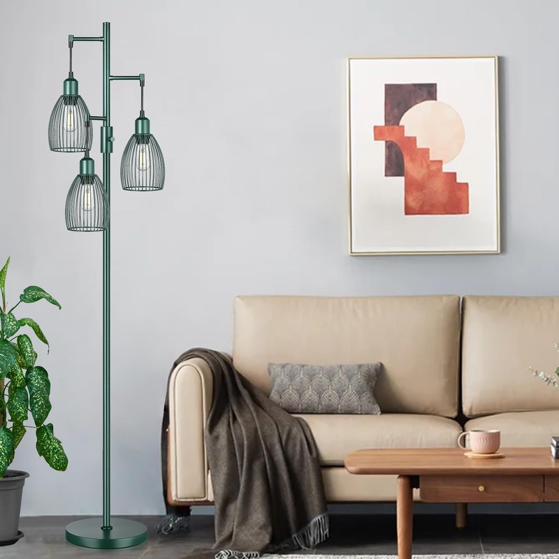 Dimmable Industrial Floor Lamps for Living Room, Green Tree Standing