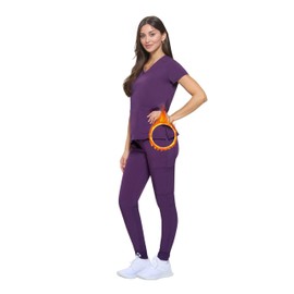 ACTIVE UNIFORMS Women's Essential Scrub Set Cool Stretch Jogger Scrub Top and Pant Nursing Uniform Clearance Workwear (Eggplant, Small)