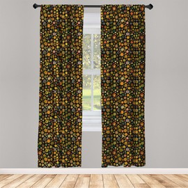 Ambesonne Christmas Curtains, Exotic Xmas Colorful Snowflakes and Stars Shapes on Dark Background, Window Treatments 2 Panel Set for Living Room Bedroom, Pair of - 28" x 84", Burnt Orange and Mustard