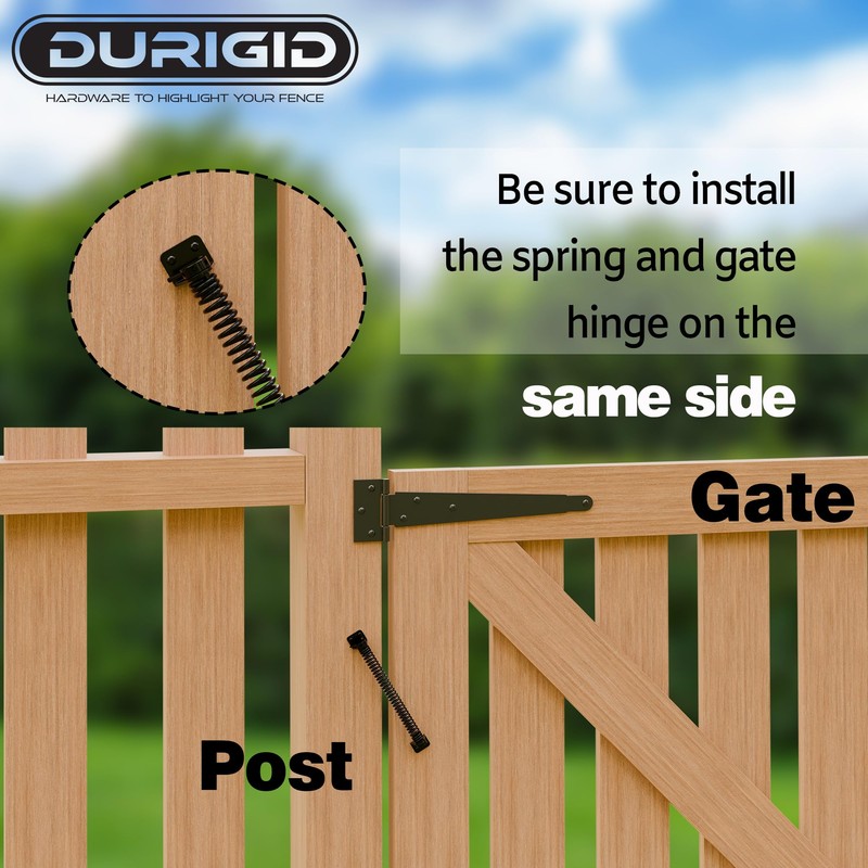 DURIGID 11-1/2" Black Self-Closing Gate Spring for Lighter Wood Vinyl