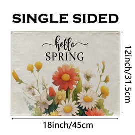 GPGHE Spring Placemats Set of 4 Daisy Cardinal Boots Hello Sunshine 12x18 Inch Linen Table Mats for Kitchen Dining Table Home Party Decor