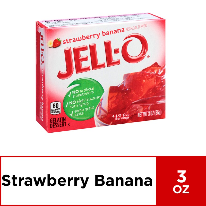 JELL-O Strawberry Banana Gelatin Dessert Mix (3 oz Boxes, Pack