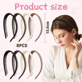 Kotkiddy Women's Headbands Non-Slip with Teeth, Plastic Headbands with Teeth Comb Thin Black Hairbands for Women Hair, Wavy Women's Headbands