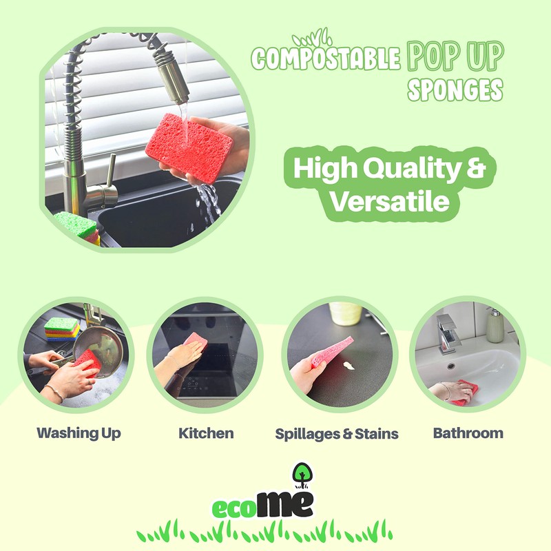 ecoME | 'Pop-Up' Eco Sponges | 8 Pack | Compostable