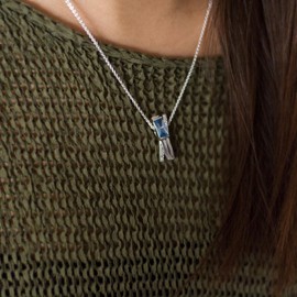 MATERIA by Matthias Wagner Zirconia Pendant Silver 925 Blue for Women with Chain Rhodium-Plated, Cubic Zirconia