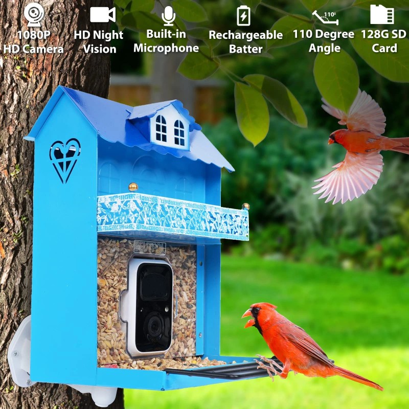 Amoejov Smart Bird Feeder with Camera.Auto Capture Birds Videos &