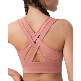 Luvrobes Sports Bras for Women High Support Molded Cup Criss Cross Back Workout Bra No Bounce Fitness Running Gym (Mauve Pale,M)
