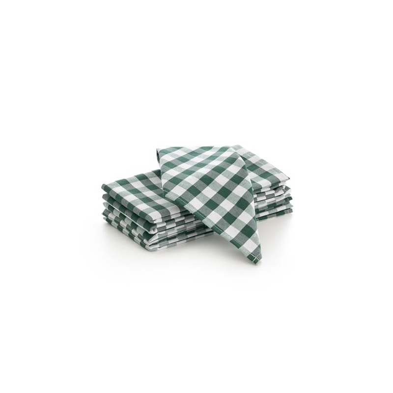 GAMUSI Pack of 6 Green Gichy Checked Cotton Napkins Heavy