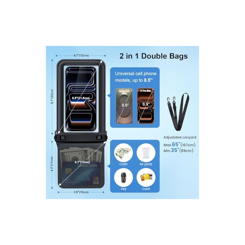 Rynapac Floating Waterproof Phone Pouch - 2 Pack for Beach