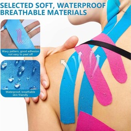 Cinta de Kinesiología 4 Rollos,Vendaje Neuromuscular Cinta Respirable Deportiva,Cinta Deportiva Profesional,Proporciona Apoyo para Músculos&Articulaciones,Impermeable,sin Látex3.8cm*5m