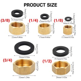 Neikafan Brass Blanking Caps 1/8 1/4 3/8 3/4 1/2 Stop End 10 Pcs Compression Washing Machine 3/4 Brass Blanking Nut Cap Female with Sealing Washer for Radiator Valve Pipe Fittings