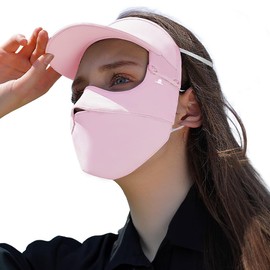 UPF 50+ Sun Hat for Golf Cycling Trekking Fishing, UV Protective Visor Headwear, Summer Outdoor Face Mask Cover Detachable Pink