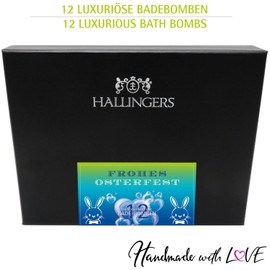 Hallingers Frohes Osterfest - Blue - For Easter Basket for Easter, 12 Bath Bombs Gift Set, with 12 Bathbombs Ready as a Gift (Set) - Easter Gifts Easter Basket Easter Eggs & Easter Decoration | Gl