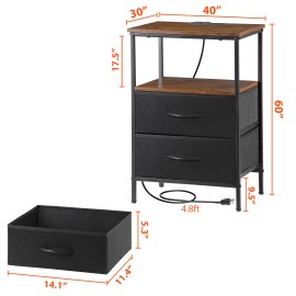 Segawe Night Stand Set 2 Bedside Tables for Bedroom End Side Table with Fabric Drawers