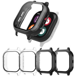 [4-Pack] Snyeest Case Compatible with Gizmo Watch 2 Screen Protector for Kids,Tempered Glass Only Compatible for Verizon Gizmo Watch 2,(Clear+Clear+Black+Black)