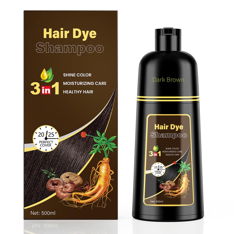 KINGMING- Champú para teñir el cabello castaño oscuro 3 en