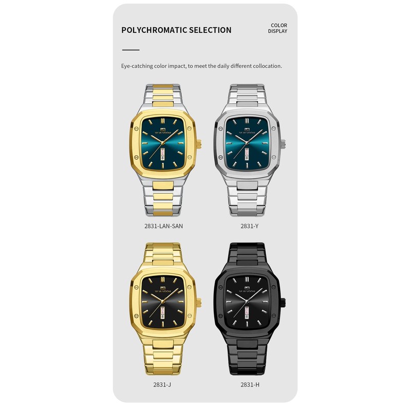 Cuadrado Reloj de Pulsera para Hombre de Acero Inoxidable con