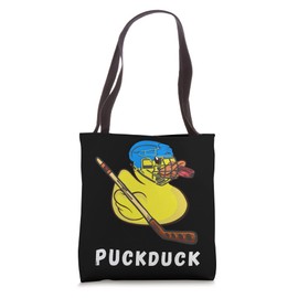 Ice Hockey Puck Duck Play Hockey Stick Winter Sport Game Tote Bag