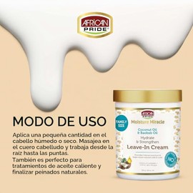 African Pride Moisture Miracle Crema para El Cabello Sin Enjuague Con Aceite de Coco y Aceite de Baobab - Proporciona Hidratación Intensa y Ayuda A Re