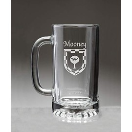 Mooney Irish Coat of Arms Glass Beer Mug (Sand Etched)