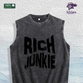 RICH JUNKIE Graphic Washed Vest US Warehouse 3 Colors Cotton TankSize: M, Color: Apricot color