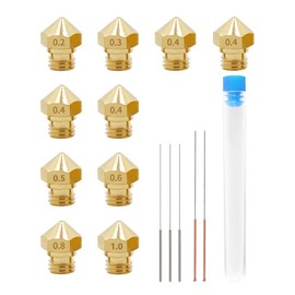 Aokin 10 Pcs MK10 Nozzles 3D Printer Nozzles 0.2/0.3/0.4/0.5/0.6/0.8/1.0mm and 5 Pcs 0.2/0.3/0.4/0.5/0.6mm Nozzle Cleaning Needles for 3D Printer Wanhao Duplicator D4/I3/Dremel QIDI Makerbot 2