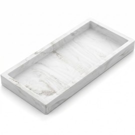 HvOvMvE Bathroom Tray - Large 12" Silicone Bathroom Counter Tray for Bathroom Vanity, Countertop Organizer Tray, Dish Soap Dispenser Sponge Holder Kitchen Sink Tray, White Marble 1-Pack