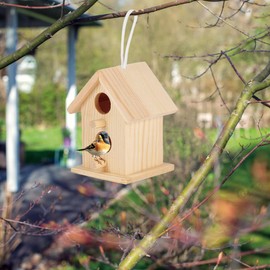 Wooden Bird House, Pack of 3 Mini Hanging Decorative Birds Resting Place Bird Box Bird Nest Outdoor Hanging Bird Feeder Decoration Kit Children's Craft Set Nesting Box Bird House Weatherproof Garden