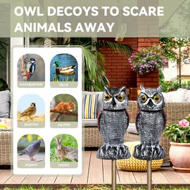 Lomrsiul Fake Plastic Owl Decoys, Rotating Head Garden Owl Statue Waterproof Owl Scarecrow for Garden Courtyard Orchard Doorway Roof Owl Decor 2 Pack