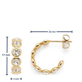 Jewels by Leonardo Cremona 024339 Creole Earrings 1 Pair of Gold-Coloured Stainless Steel Clear Zirconia Stones Jewellery Women's Gift, Stainless Steel, Cubic Zirconia