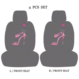 ALLBrand Universal Fit Car SUV Truck Crystal Bling Rhinestone Studded Gray Low Back Front Bucket Seat Cover with Headrest Covers - Pack of 4 (Pink Heel-Grey)