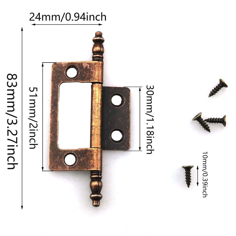 ZCZQC 4 Pcs/Pack Antique Brass Non-Mortise Hinges Finials Cabinet, Cupboard