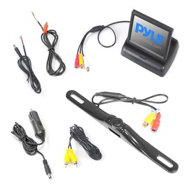 Pyle Backup Rear View Car Camera Monitor Screen System - Parking & Reverse Safety Distance Scale Lines, Waterproof, Night Vision, Pop-up Display, 4.3" LCD Video Color Display for Vehicles - (PLCM4500)