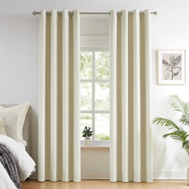 Melodieux Blackout Curtains for Bedroom Cotton Cream Curtains 96 inch Length 2 Panels Set Grommet Window Curtains for Living Room Thermal Insulated Privacy Blackout Drapes (Beige, 52 x 96 Inch)