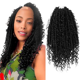 SERENDIPA Goddess Passion Twist Crochet Hair 14 Inch Short Pre-Looped Crochet Braids Boho Style Pre Twisted Curly End (8 Packs, 1B, Natural Black)