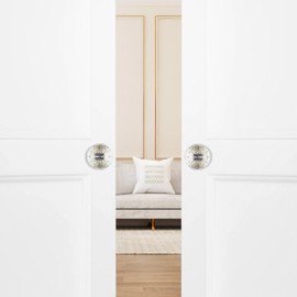 CLCTK 4 Pack Crystal Glass Dummy Door Knobs, Inactive Round Half-Dummy Door Knob Set, Single Side, Satin Brass