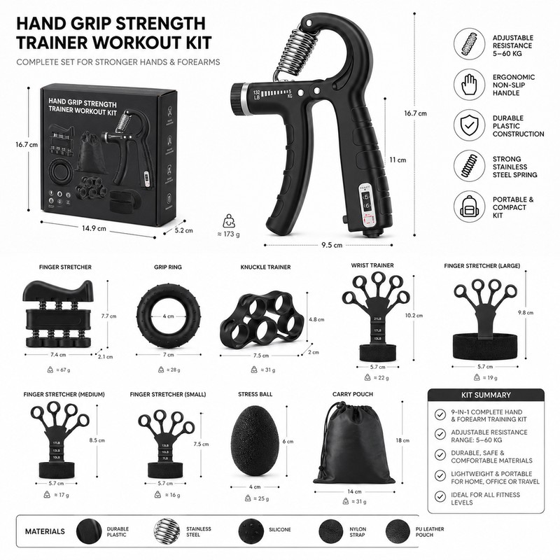 Adjustable Grip Strength Trainer for Hand Workouts – 5–60kg Finger