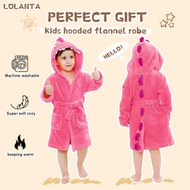 LOLANTA Kids Fleece Dressing Gown Dinosaur Plush Hooded Bathrobe, Rosered Dinosaur,M (3-5 Years)